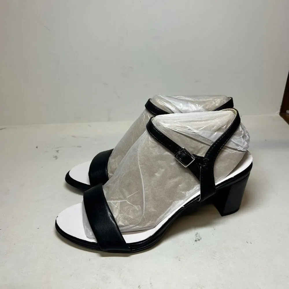 Naturalizer Womens 8.5 W Black Faux Leather Bristol Block Heel Sandals NIB ON8